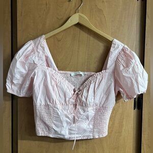 Astr Light Pink Puff Sleeve Crop Top